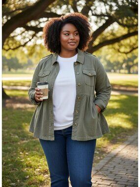 Torrid Olive Green Peplum Jacket 4 Plus Womens Cotton Blend Button Front